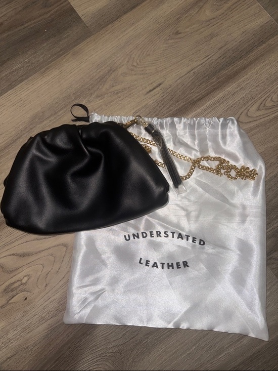 Understated Leather Handbags - Understated Leather Black Pouch Clutch Bag Gold Chain Ruched Crossbody